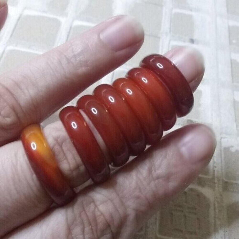 Fall Jewelry Rings! Carnelian Red - Russet - Deep Orange! Sleek Agate Stone Band